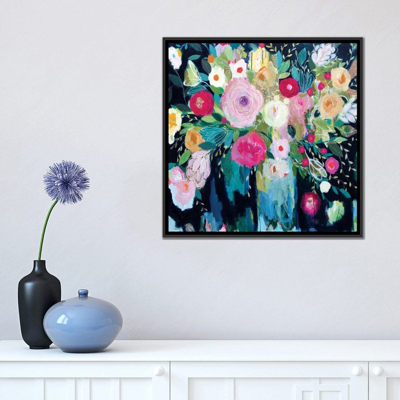 « follow the roses », impression sur toile, H 18 po x l 18 po x P 1,5 po, Toile avec cadre noir, Pas de tapis