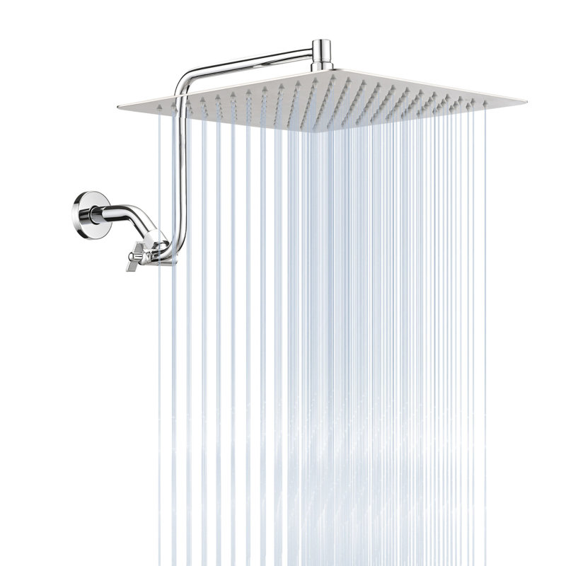 Pomme de douche carrée 12 po avec bras d'extension réglable - Acier inoxydable, faible entretien, accessoire de salle de bain en acier, compatible avec