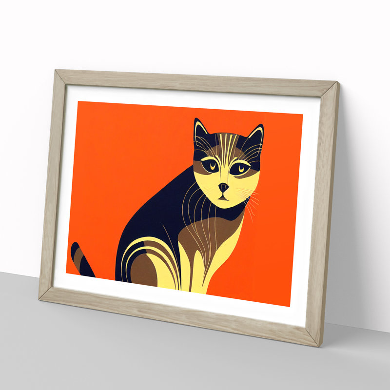 Cat Art Deco Vol.6 Abstract - Framed Print, 46cm H x 64cm W x 2cm D, Oak