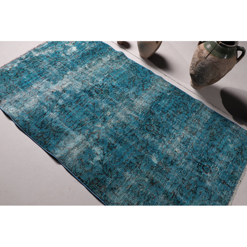 Tapis turc bleu tissé à la main, idéal pour la décoration intérieure et extérieure et les revêtements de sol
