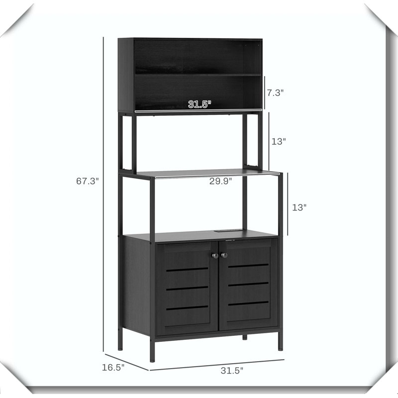 Convenient Coffee Station Rack Power Outlet Storage Shelves Anti-Tipping Stable, Black