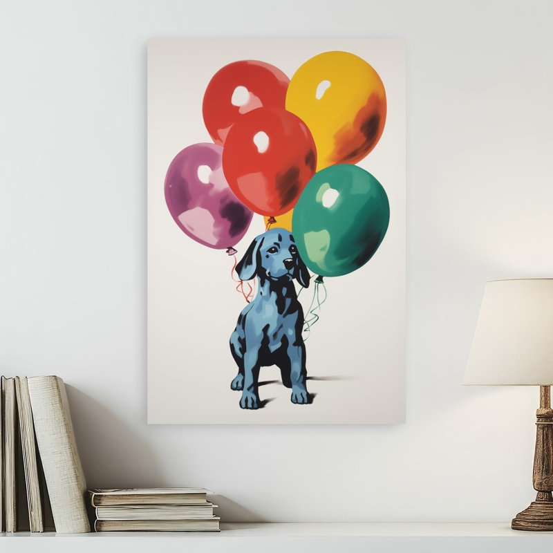 Chiot ballon coloré, impression d'art ludique et coloré, H 24 po x l 16 po