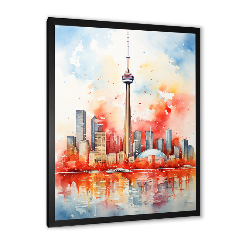 Coucher de soleil coloré sur le paysage urbain de Toronto I, H 20 po x l 12 po x P 1 po, Cadre simple noir