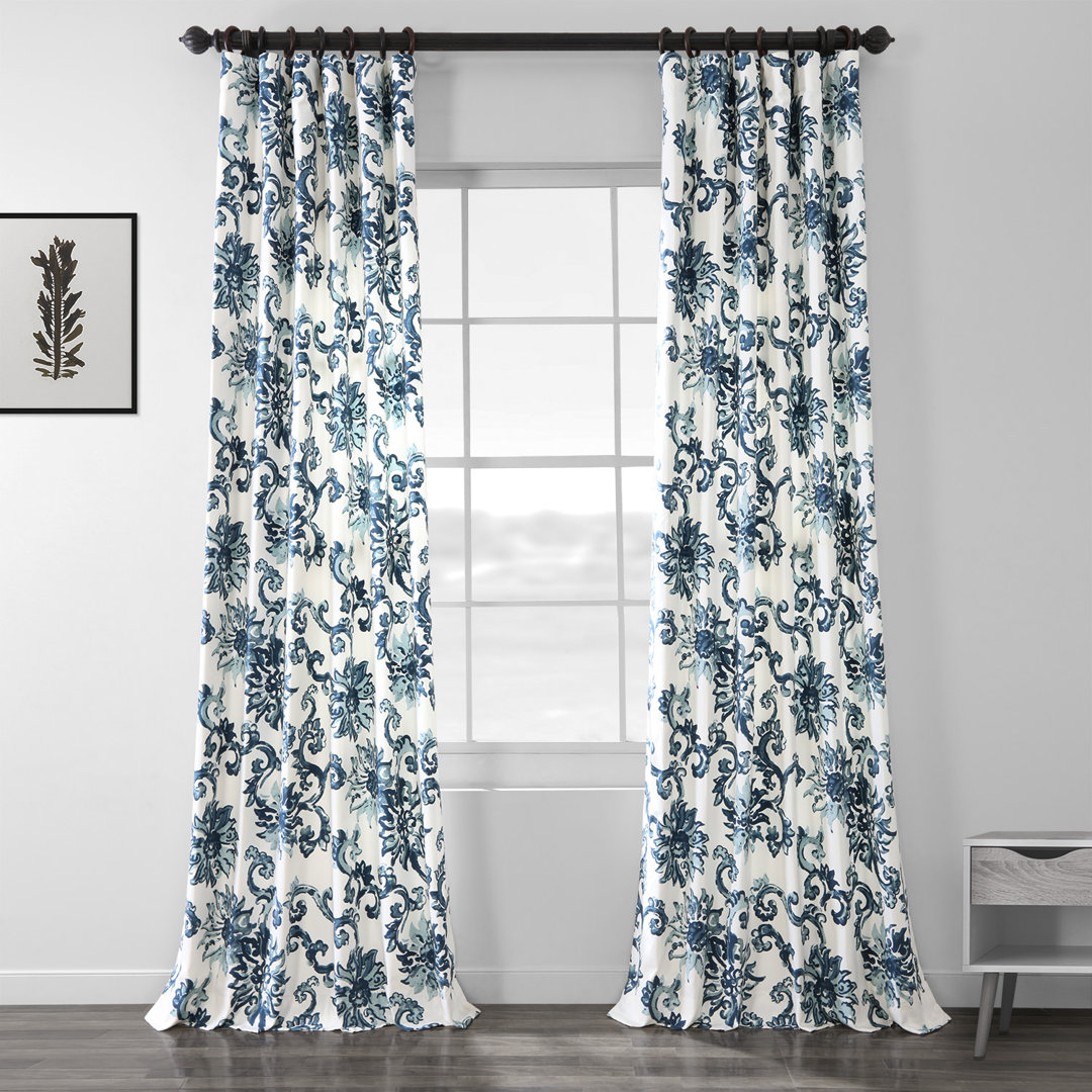 Althoff Floral Damask Printed Cotton Rod Pocket Room Darkening Curtains - Single Panel Drapes Red Barrel Studio® Curtain 