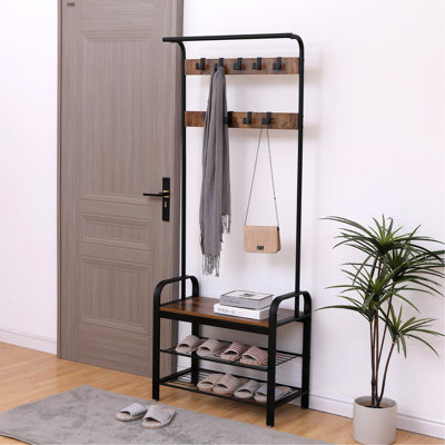 Coat Rack, Hall Tree With Shoe Bench For Entryway, Entryway Bench With Coat Rack, 4-In-1, With 9 Removable Hooks, A Hanging Rod, 13.8 X 25.2 X 72.8 In by 17 Stories