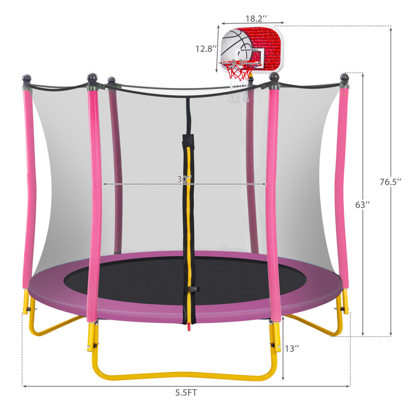 GAMLIF Round Backyard Trampoline with Safety Enclosure, Pink, Pink