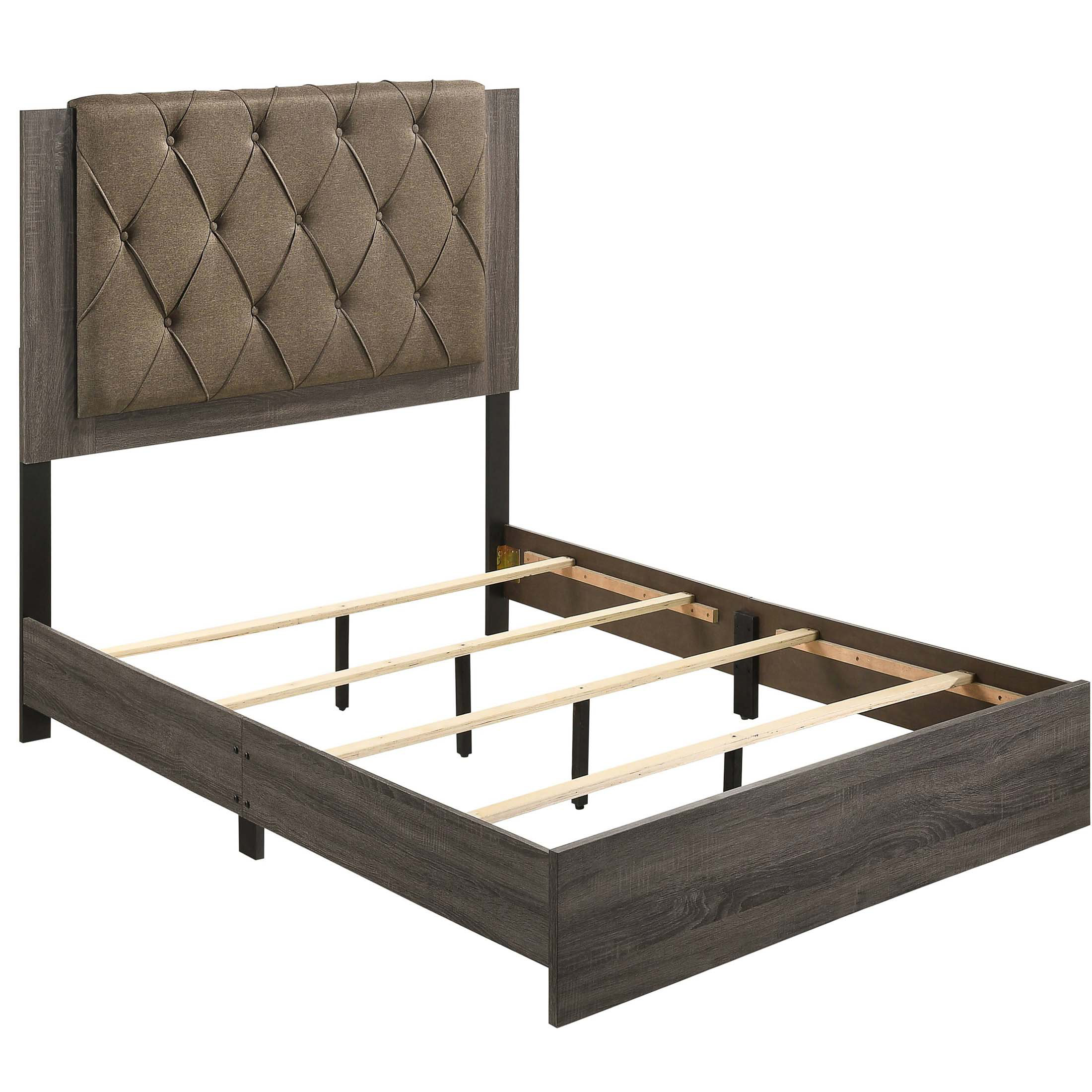Lark Manor™ Brown and Rustic Grey Oak Tufted Queen Bed | Wayfair