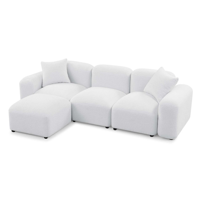 L-Shape DIY Combination 4-Seat Modular Sectional Sofa, White Teddy