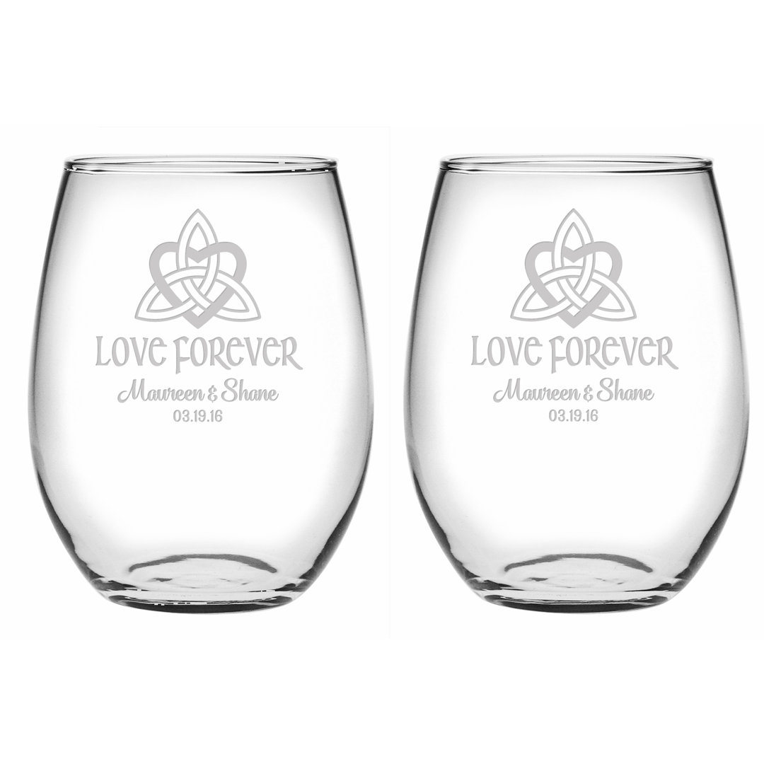 Celtic Love Knot 21 oz. Stemless Wine Glass (Set of 2) Susquehanna Glass