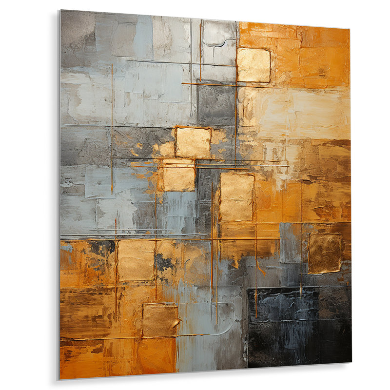 Or gris, géométrie brillante III - collage abstrait en métal, art mural, H 32 po x l 24 po x P 1 po
