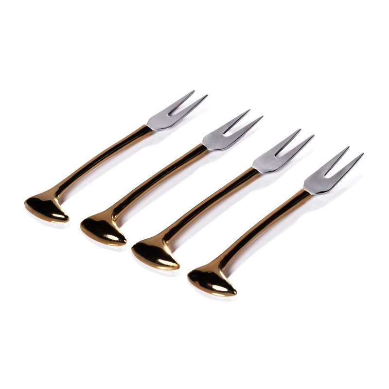 Ensemble de 4 fourchettes à fromage et à cocktail Sable, Doré