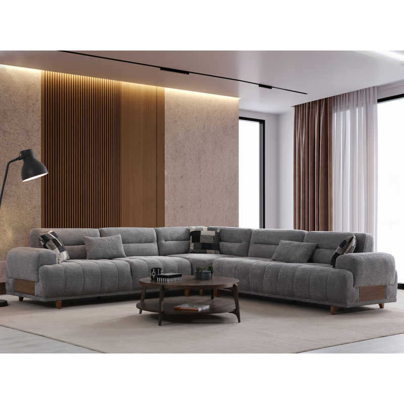 Alfa Mobti Extendable Sectional, Gray Boucle