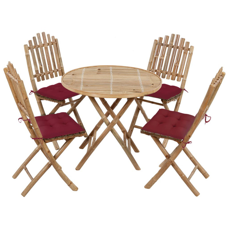 Ensemble repas d'extérieur pliant avec coussins 5 pièces Wingert, Rouge