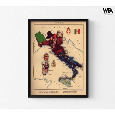 Anthropomorphie de carte d'Italie, affiche de carte italienne, impression de carte d'Italie, décoration rustique de bureau européen, maison de campagne rustique, art mural