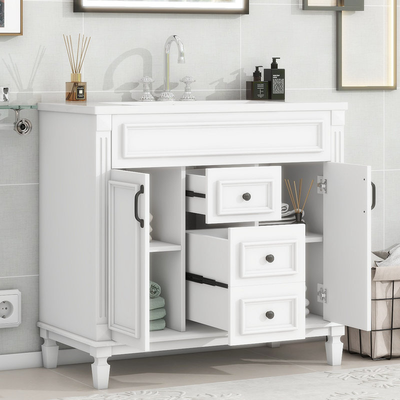 Meuble-lavabo avec rangement en résine 35,99 po, Blanc