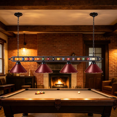 Pool Table Light for Billiard Table, 4-Light Industrial Hanging Light Fixture, Farmhouse Kitchen Island Lighting with Decorative Billiard Balls, Adjustable Chain for Game Room, Bar, Man Cave