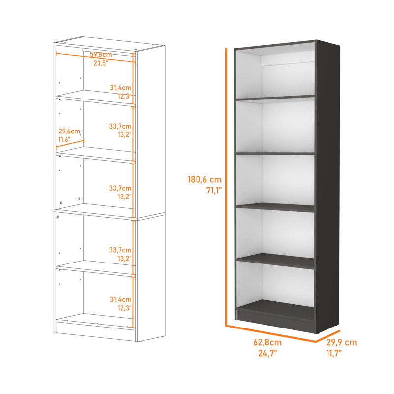 5-shelf Bookcase - Efficient Storage Option. . Fits Contemporary Interiors In Spacious Solution. Enhances Room Utilization