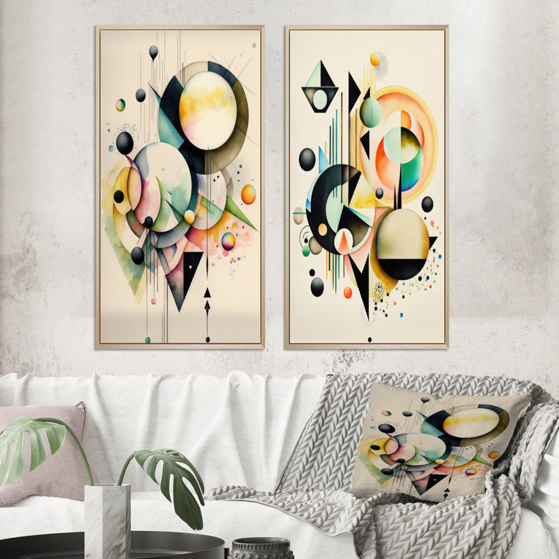 «Pastel Minimalist Multi Shape Art I», 2 pièces sur toile, Encadrement brun, H 32 po x l 32 po