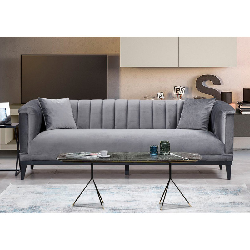 Canapé moderne à 3 places avec dossier pivotant, gris foncé | Structure en bois de hêtre et en carton, tissu 100% polyester | Dimensions: 88,6 po x 31,1 po x 35,0 po | Comprend 2 coussins, nettoyable à sec, coussin portatif, idéal pour la maison et le bureau