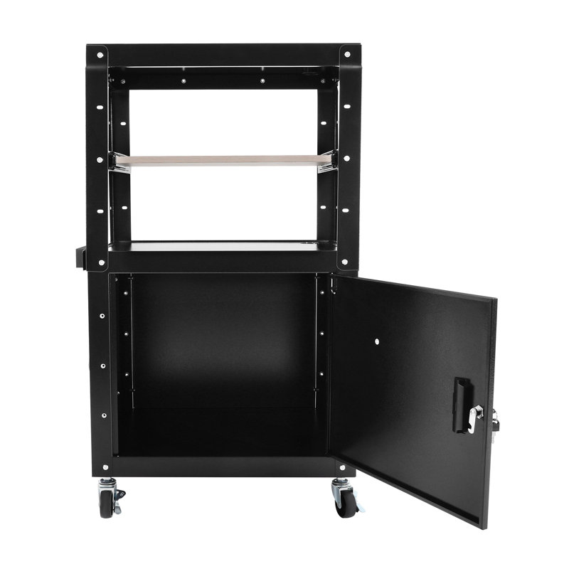 Steel Large AV Cart Adjustable Height Cart with Locking Cabinet