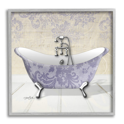 " Purple Damask Claw Foot Tub Bathroom " by Diane Stimson