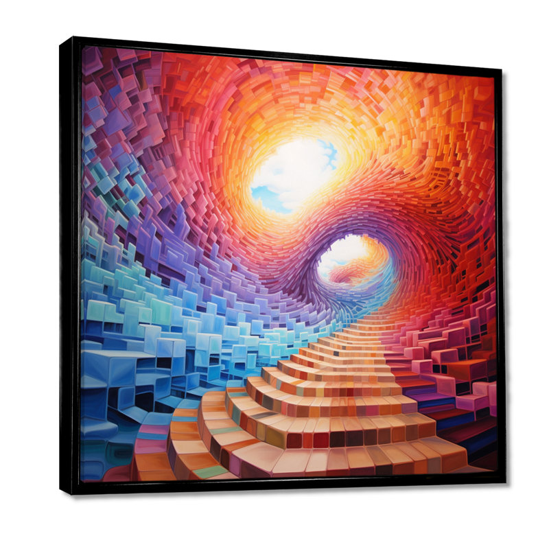 «Stairs To Rainbow Infinity», paysage abstrait, art mural, H 16 po x l 16 po, Black Floater Framed