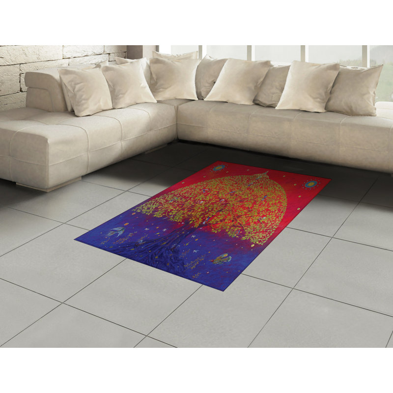 Ethnic High Density Long Fiber Poly Threads Decorative Area Rug Carpet, Rectangle 4' x 5'8"