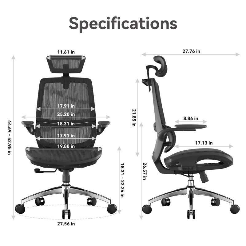 Mesh Ergonomic Office Chair With 3d Lifting Armrests, Double Back, Adaptive Dynamic Lumbar Support, Black