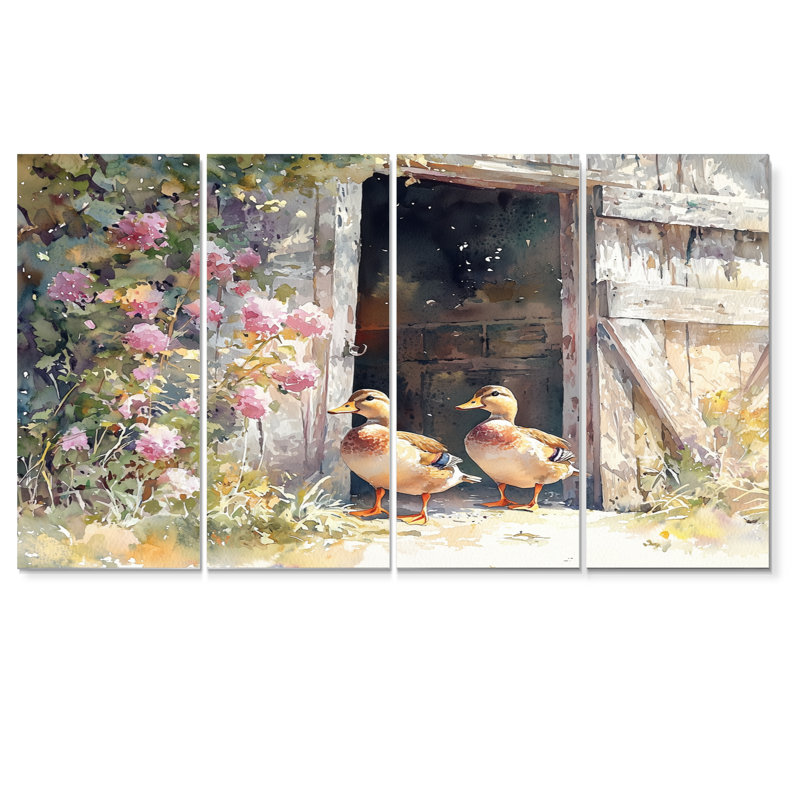 «Ducks Portrait At The Farm III» - Art mural animal de canard - Art mural moderne pour le salon, H 32 po x l 64 po