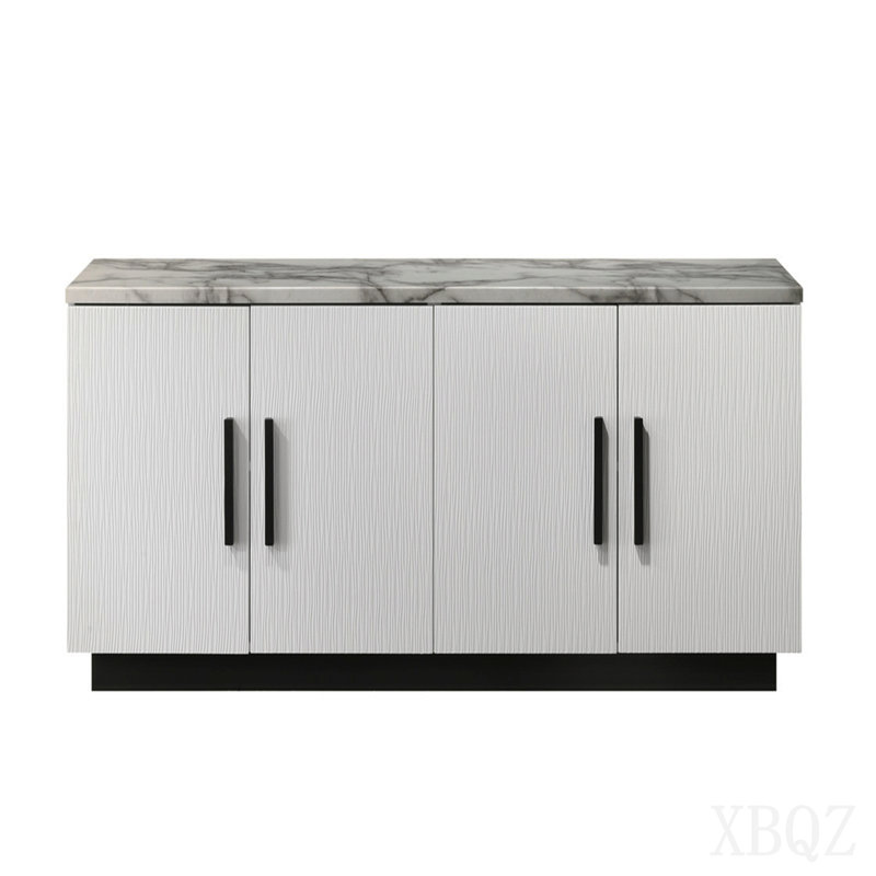 63"W White Cabinet Console Table With White Faux Marble Top