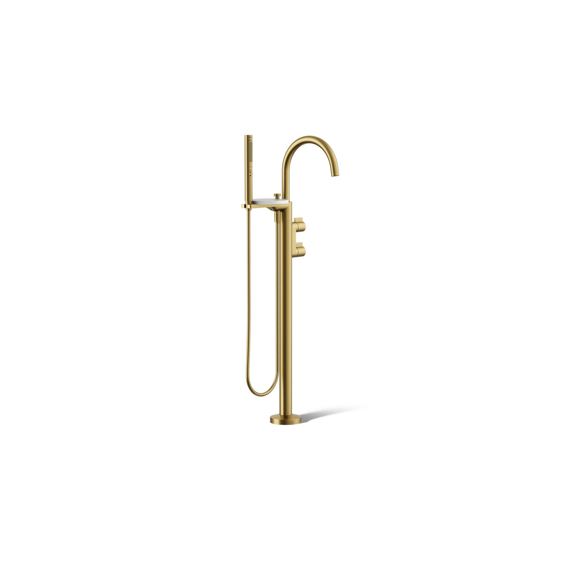 Components Floor-Mount Bath Filler Trim, Vibrant Brushed Moderne Brass, Knob Handle