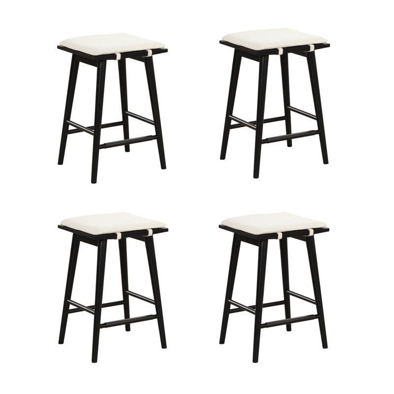 Barker Upholstered Counter Stool with Solid Wood Frame, Cream Boucle/Black Frame, 4