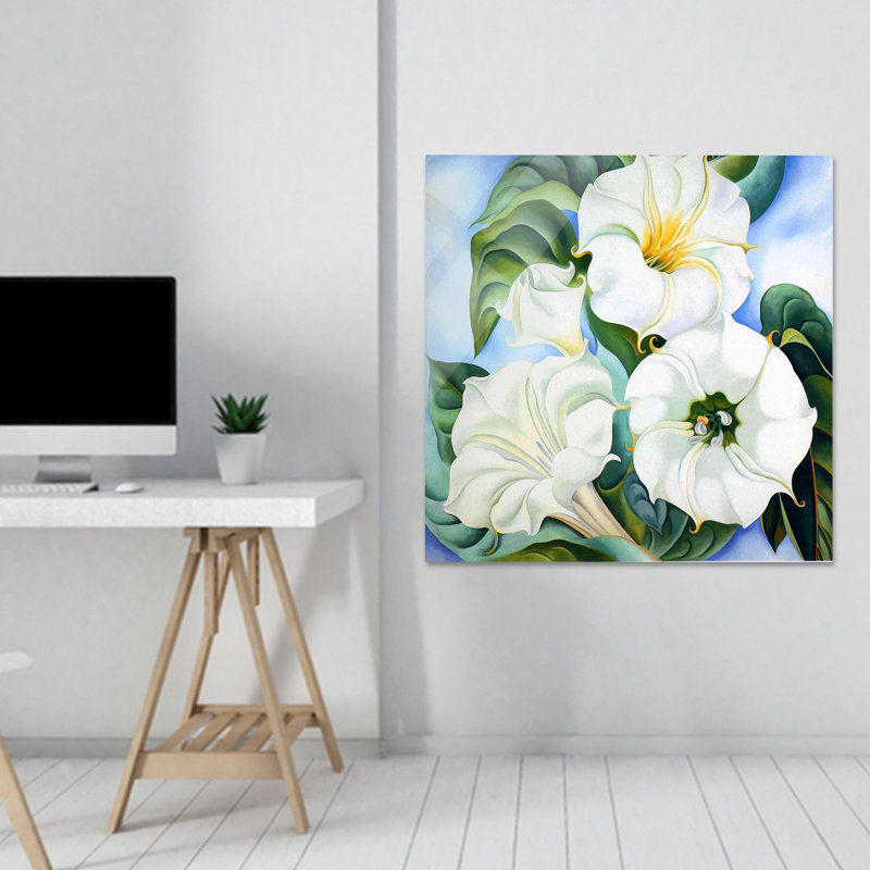 Toile imprimée: art mural en verre fleur de datura avec décor de feuille verte, toiles à cadre doré 1P