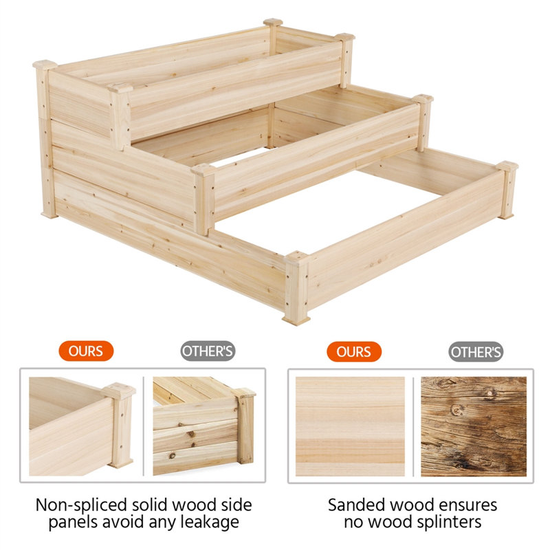 Riggleman 3-Tier Fir Wood Raised Garden Bed, Natural, Fir