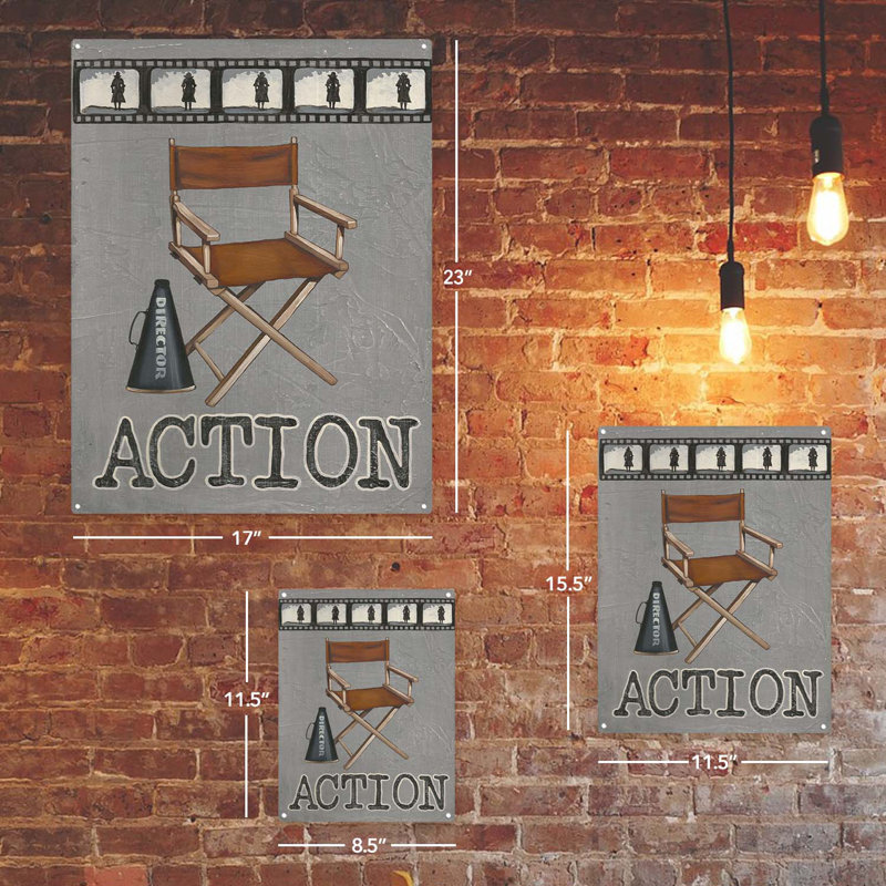 Signe d'action en métal sur fond blanc