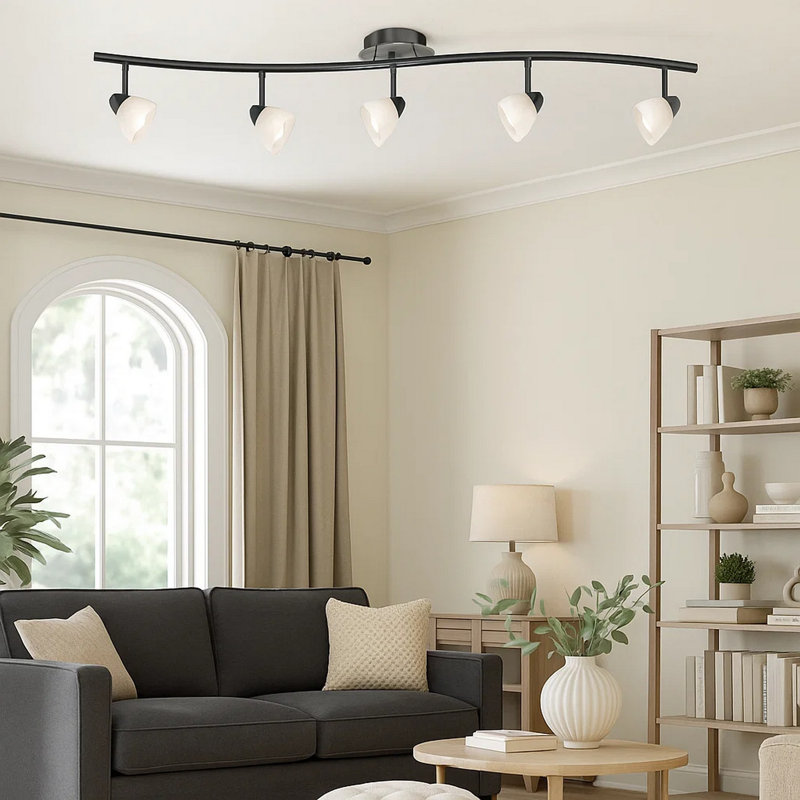 Ensemble de rail d'éclairage 5 lumières 48,38 ", Noir, Blanc
