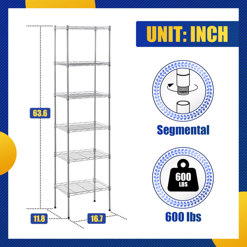 Étagère en métal de 16,7 po de largeur, étagère de rangement étroite, étagère de rangement autoportante pour la cuisine, le garde-manger et le garage