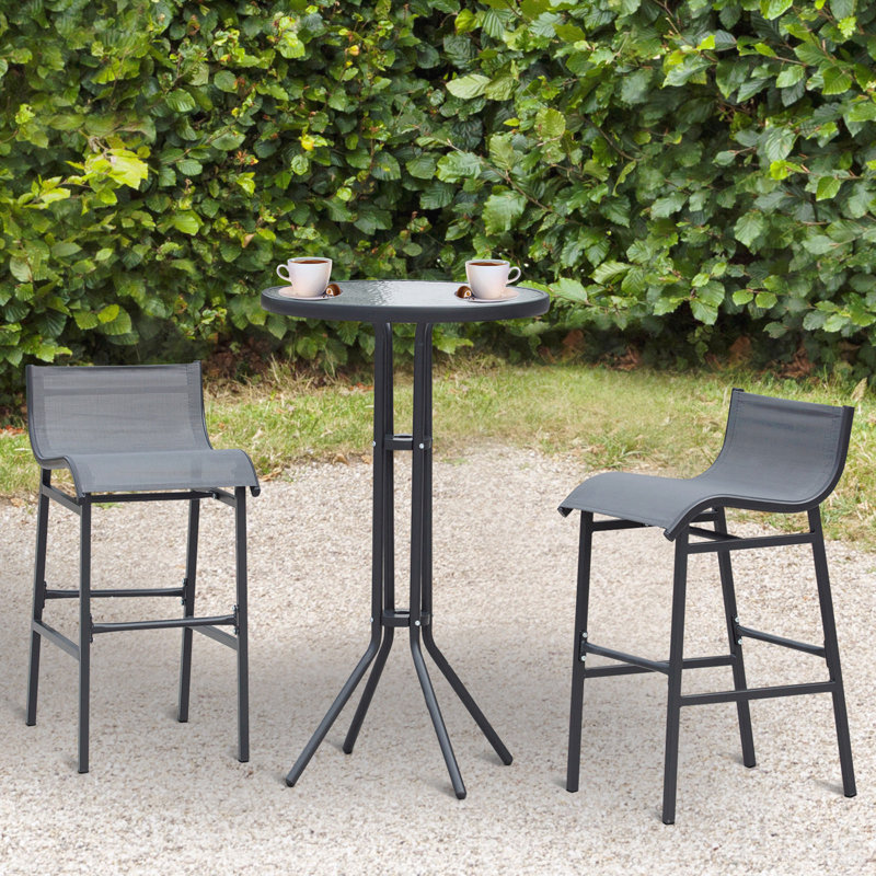 Ensemble de bistro 3 pièces pour 2 personnes, table de pub ronde avec 2 chaises de bar au design confortable et robuste, gris anthracite
