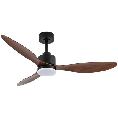 Loritta 52'' 3 - Blade Large Indooor Ceiling Fan With Light Kit and Remote, 3 LED Colors, 6 Speed Noiseless DC Motor, Timer