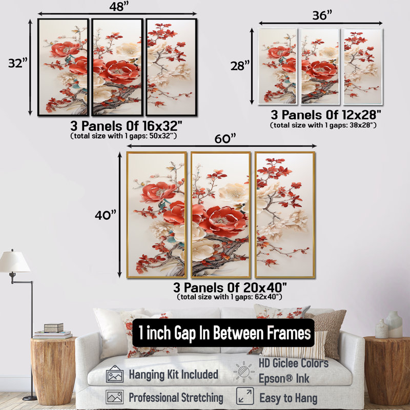 Partlow - Ensemble de décorations murales florales, Cadre flottant noir, H 40 po x l 60 po x P 1 po