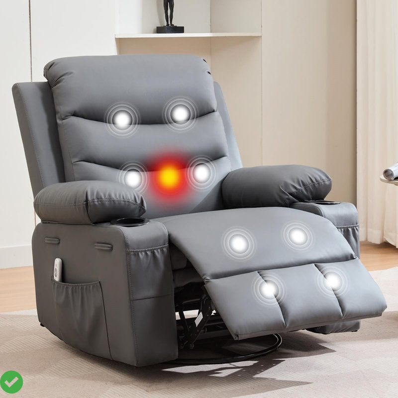 Fauteuil inclinable pivotant avec fauteuil inclinable surdimensionné avec massage et chaleur sur 360 °, Lin gris