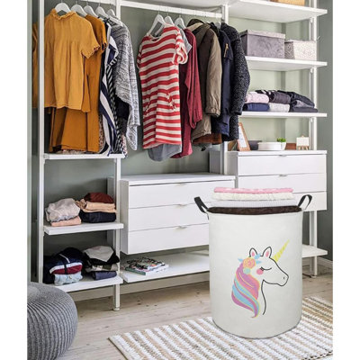 Panier à linge rond avec paniers à linge avec poignées, panier de rangement pour panier à linge pour chambre, décoration de chambre à coucher (Licorne simple)