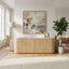 Meuble télé avec buffet à motif ondulé et armoire à rayures verticales en bois pour cuisine / chambre à coucher / vestibule. Naturel, l 64 po x P 15 po x H 24 po.-1584203551