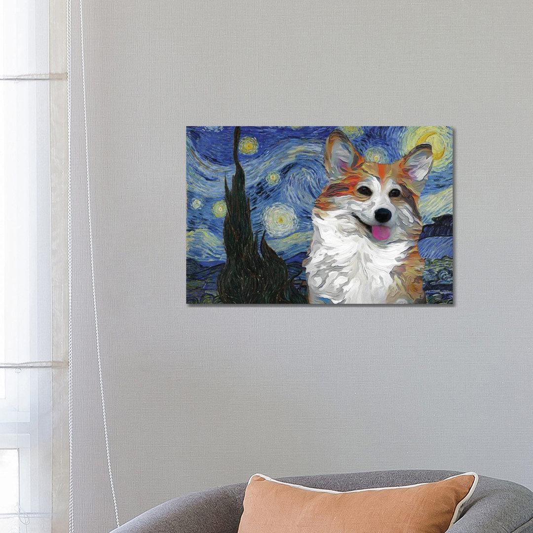 Pembroke Welsh Corgi the Starry Nigh - Wrapped Canvas Painting