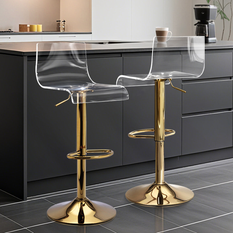 Clear Bar Stools Set of 2, Acrylic Bar Stools Swivel Transparent Bar Stools, Adjustable Height Counter Stools for Kitchen, Dining Room,Gold