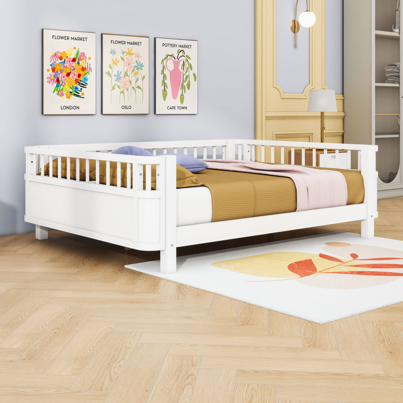 Wood Platform Bed with Rails, Full, White