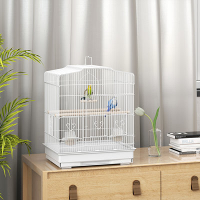59cm Large Bird Cage with Perches Food Bowls Swing White