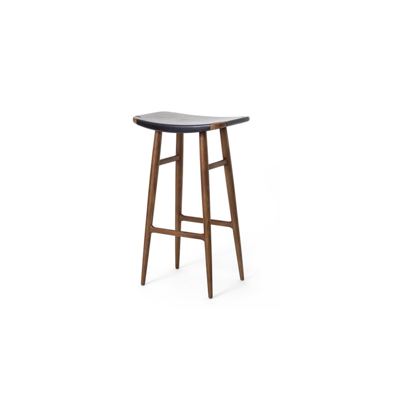 Tabouret Freja, Cuir de selle brun, Noyer naturel