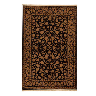 Tapis noir / or de haute qualité noué à la main de conception unique