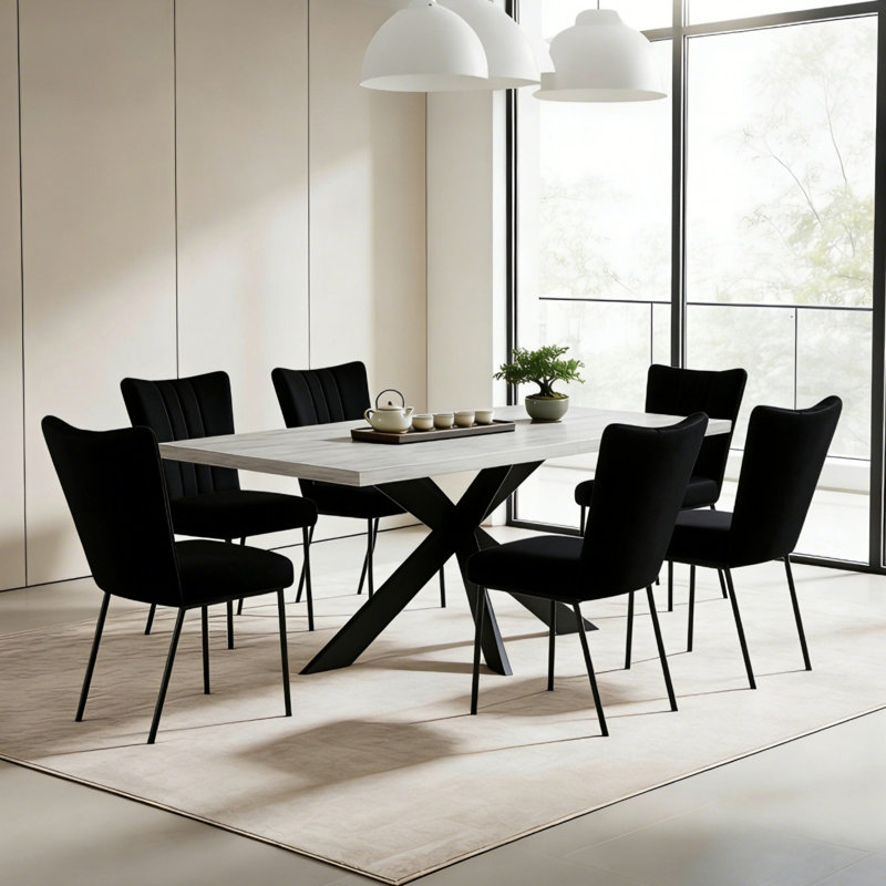 Ensemble de salle à manger Bourke Modern Kitchen, table de salle à manger extensible avec chaises rembourrées, Noir